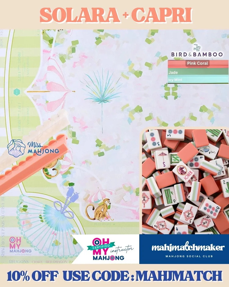 Oh My Mahjong Solara mahjong tiles with Oh My Mahjong Capri mahjong mat
