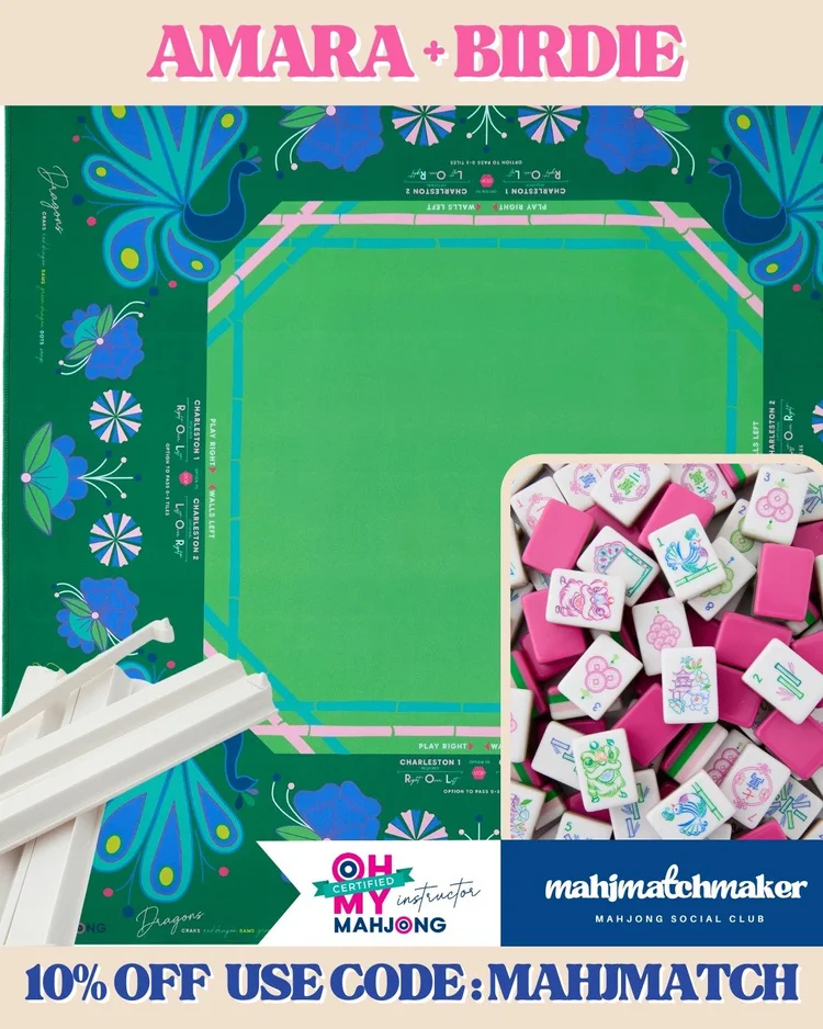 Oh My Mahjong Amara mahjong tiles with Oh My Mahjong Birdie mahjong mat