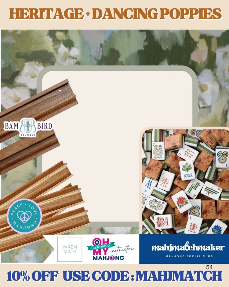 Oh My Mahjong Heritage mahjong tiles with Wren Mats Dancing Poppies mahjong mat