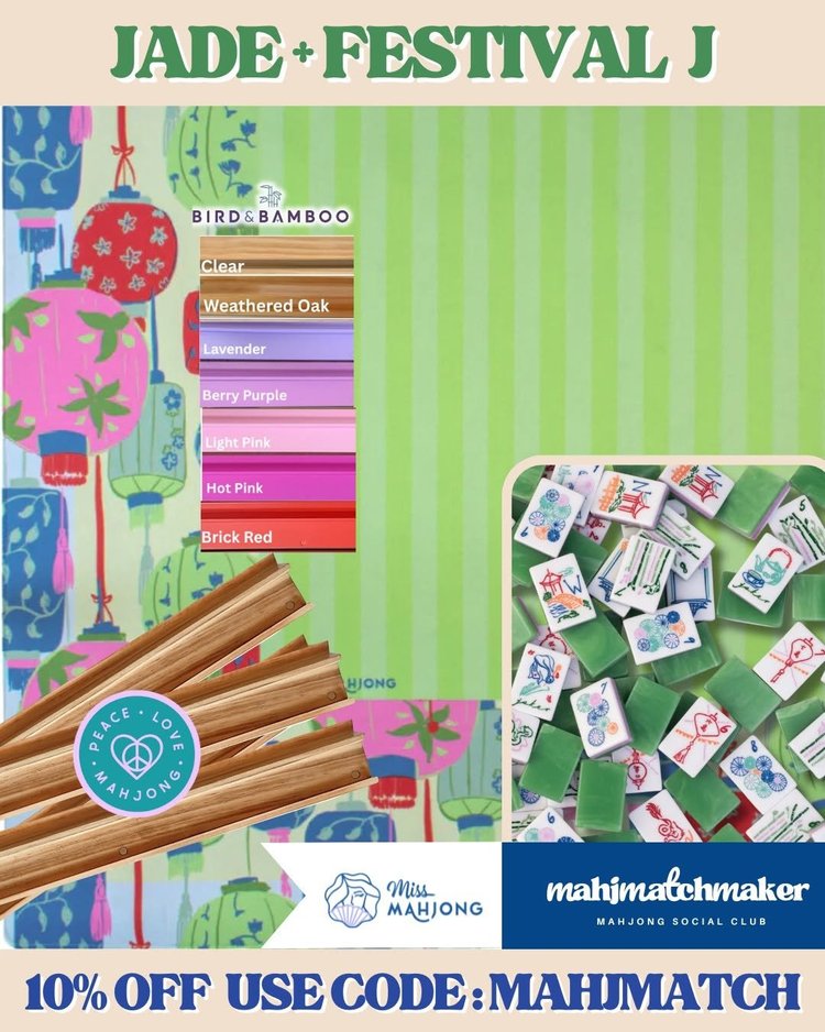 Miss Mahjong Jade mahjong tiles with Miss Mahjong Festival Jade mahjong mat