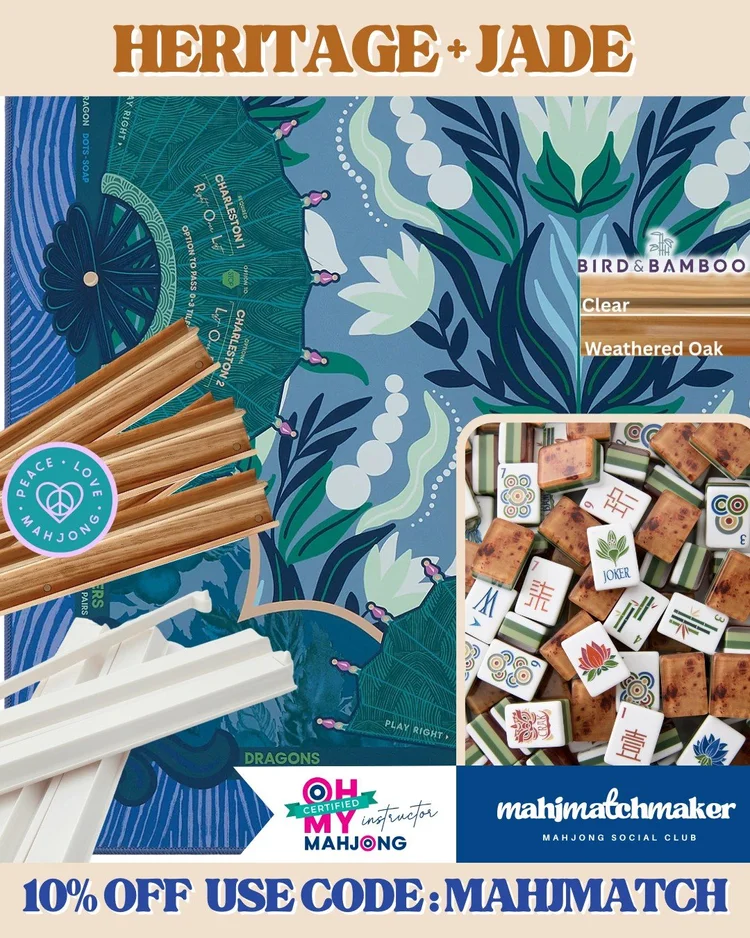 Oh My Mahjong Heritage mahjong tiles with Oh My Mahjong Jade mahjong mat