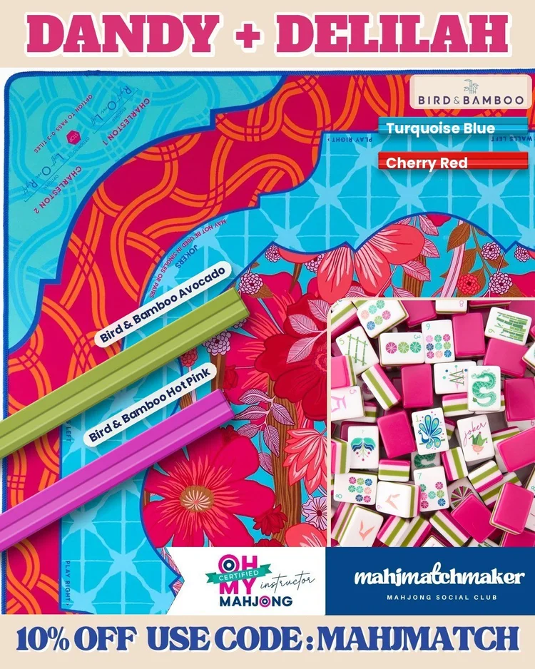 Oh My Mahjong Dandy mahjong tiles with Oh My Mahjong Delilah mahjong mat