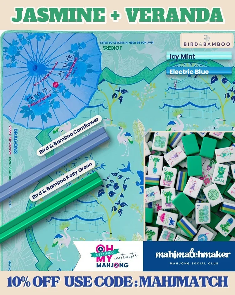 Oh My Mahjong Jasmine mahjong tiles with Oh My Mahjong Veranda mahjong mat