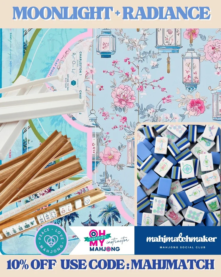 Oh My Mahjong Moonlight mahjong tiles with Oh My Mahjong Radiance mahjong mat
