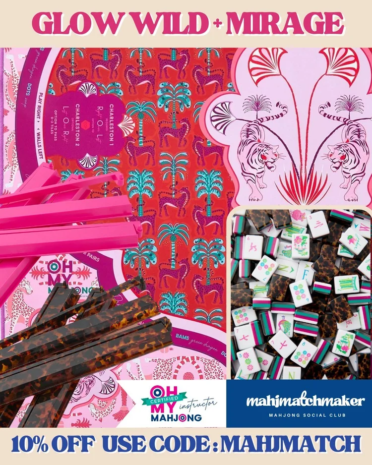 Oh My Mahjong Glow Wild mahjong tiles with Oh My Mahjong Mirage mahjong mat