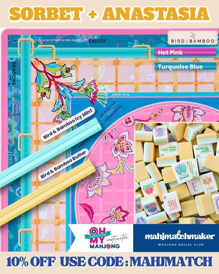 Oh My Mahjong Sorbet mahjong tiles with Oh My Mahjong Anastasia mahjong mat