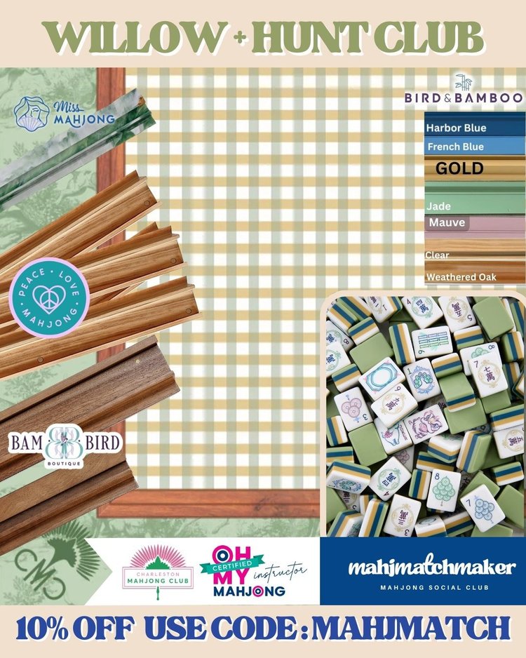 Oh My Mahjong Willow mahjong tiles with Charleston Mahjong Club Hunt Club mahjong mat