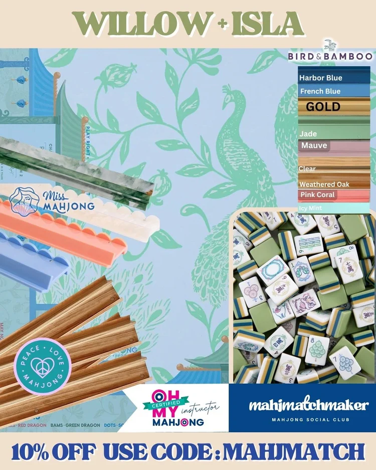 Oh My Mahjong Willow mahjong tiles with Oh My Mahjong Isla mahjong mat