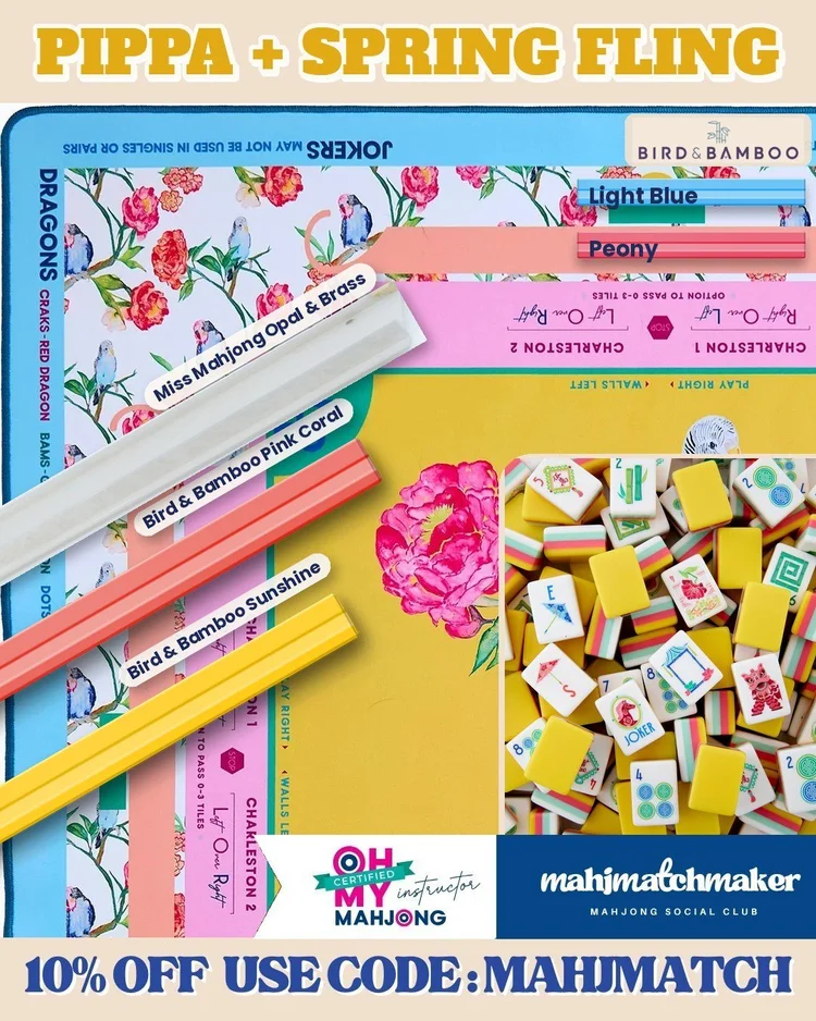Oh My Mahjong Pippa mahjong tiles with Oh My Mahjong Spring Fling mahjong mat