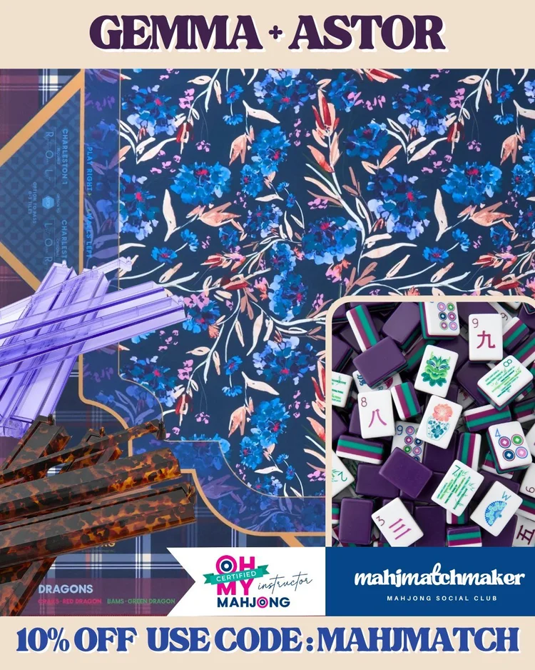 Oh My Mahjong Gemma mahjong tiles with Oh My Mahjong Astor mahjong mat