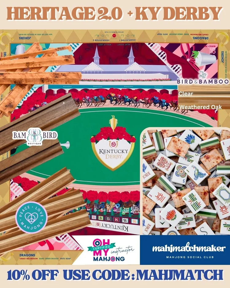Oh My Mahjong Heritage 2.0 mahjong tiles with Oh My Mahjong KY Derby mahjong mat
