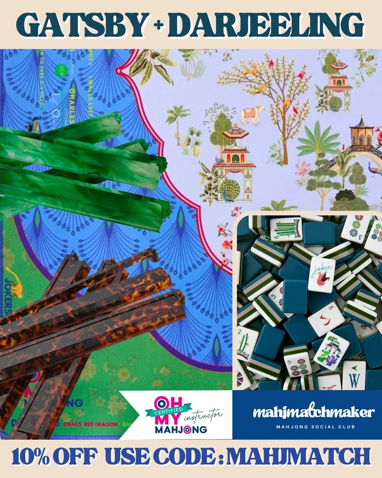 Oh My Mahjong Gatsby mahjong tiles with Oh My Mahjong Darjeeling mahjong mat