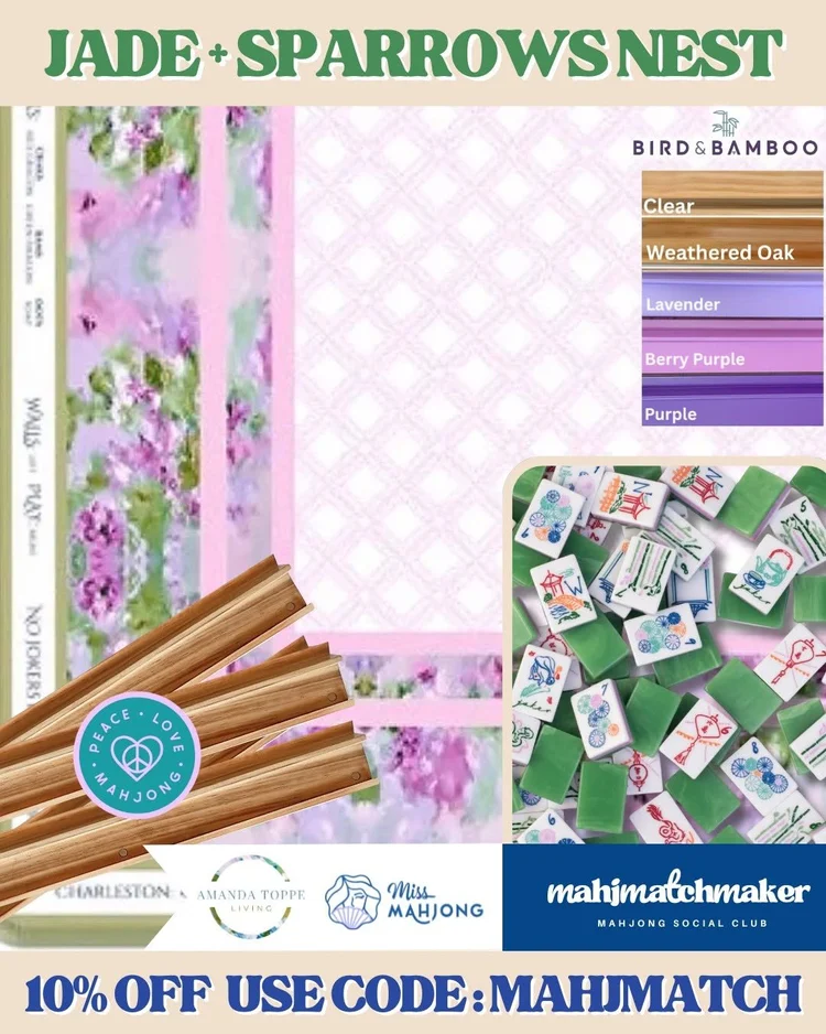 Miss Mahjong Jade mahjong tiles with Amanda Toppe Sparrows Nest mahjong mat