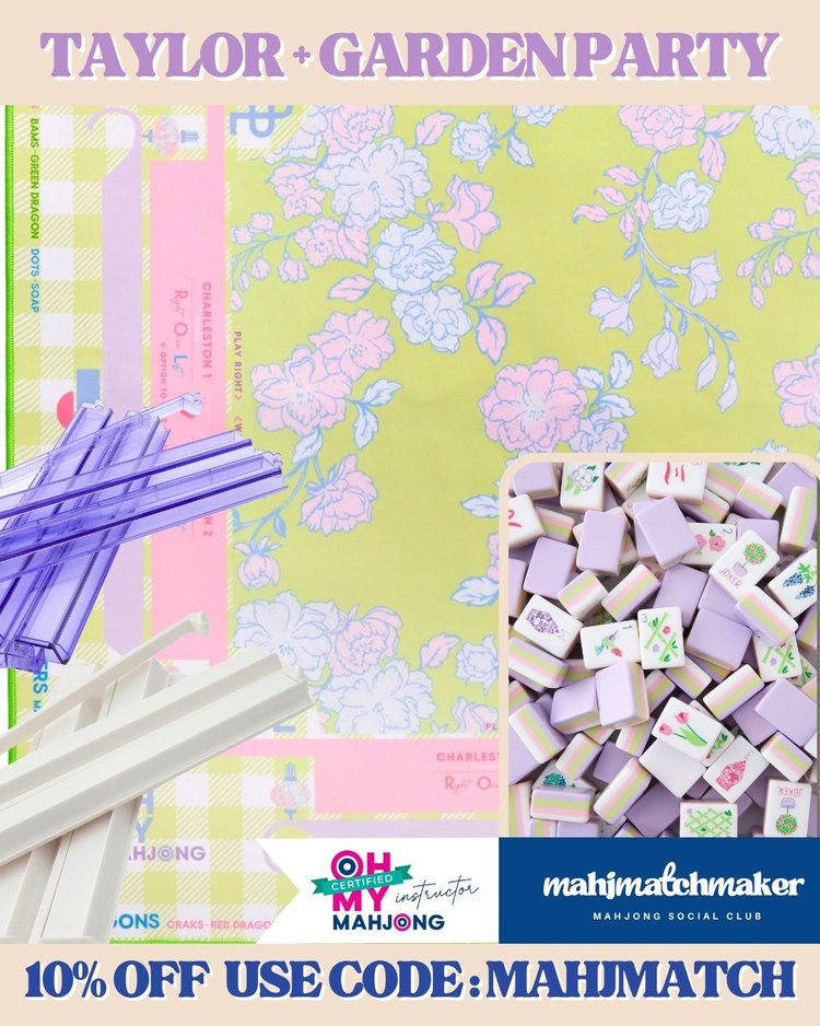 Oh My Mahjong Taylor mahjong tiles with Oh My Mahjong Garden Party mahjong mat