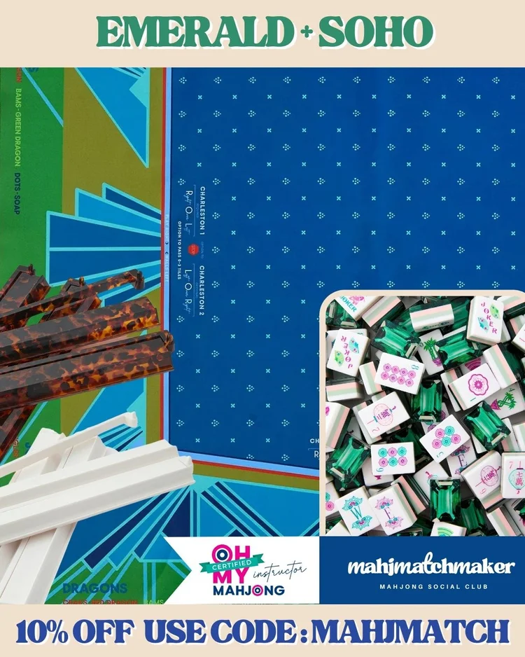 Oh My Mahjong Emerald mahjong tiles with Oh My Mahjong SoHo mahjong mat