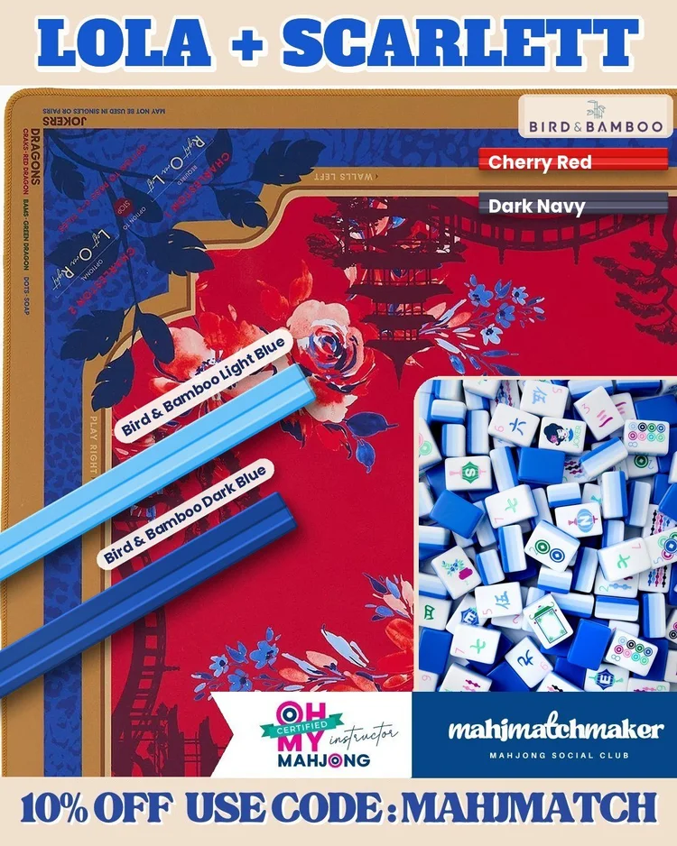Oh My Mahjong Lola mahjong tiles with Oh My Mahjong Scarlett mahjong mat