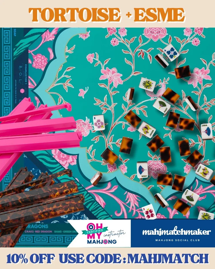 Bam Bird Boutique Tortoise mahjong tiles with Oh My Mahjong Esme mahjong mat