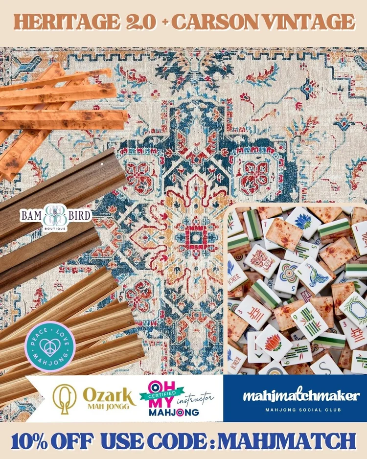 Oh My Mahjong Heritage 2.0 mahjong tiles with Ozark Mah Jongg Carson Vintage mahjong mat