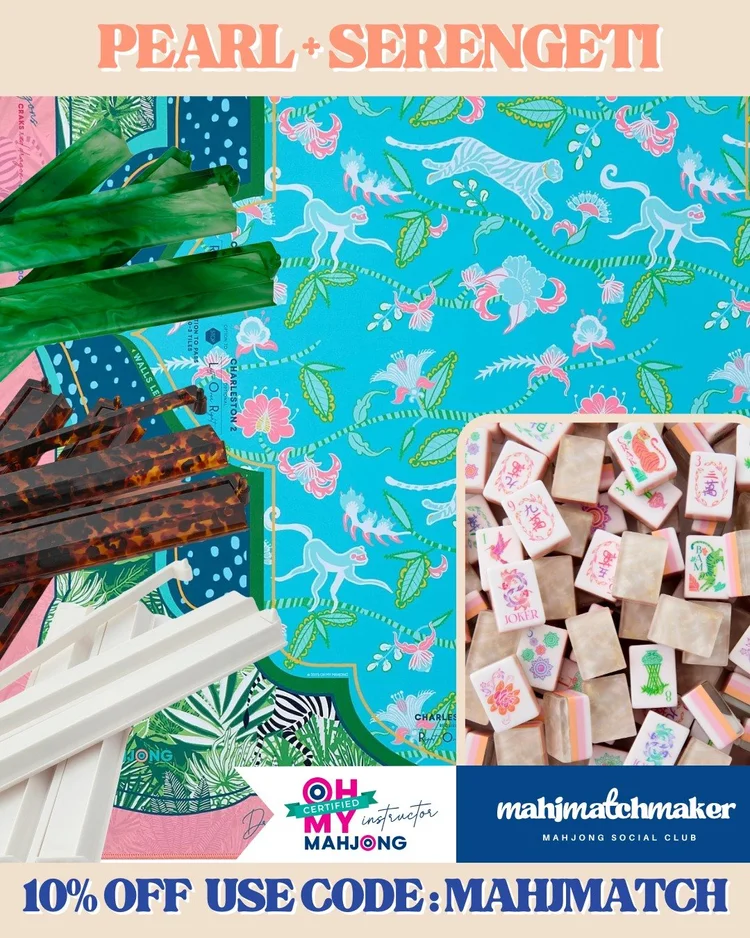 Oh My Mahjong Pearlescent mahjong tiles with Oh My Mahjong Serengeti 2 mahjong mat