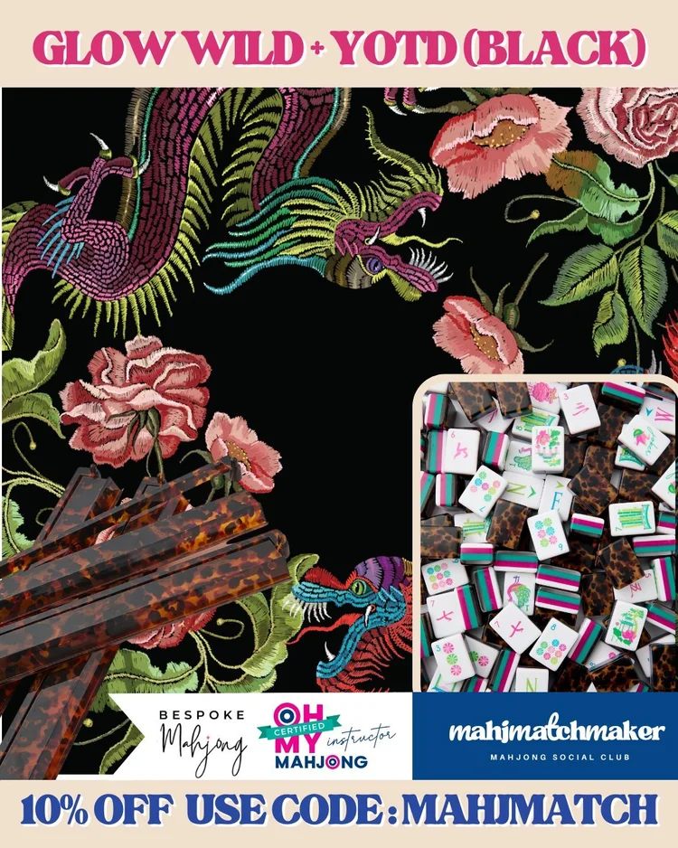 Oh My Mahjong Glow Wild mahjong tiles with Bespoke Mahjong YOTD Black mahjong mat