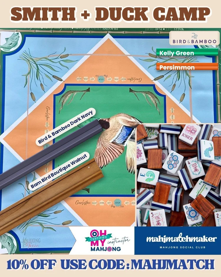 Oh My Mahjong Smith mahjong tiles with Mahjong Moxie Duck Camp mahjong mat