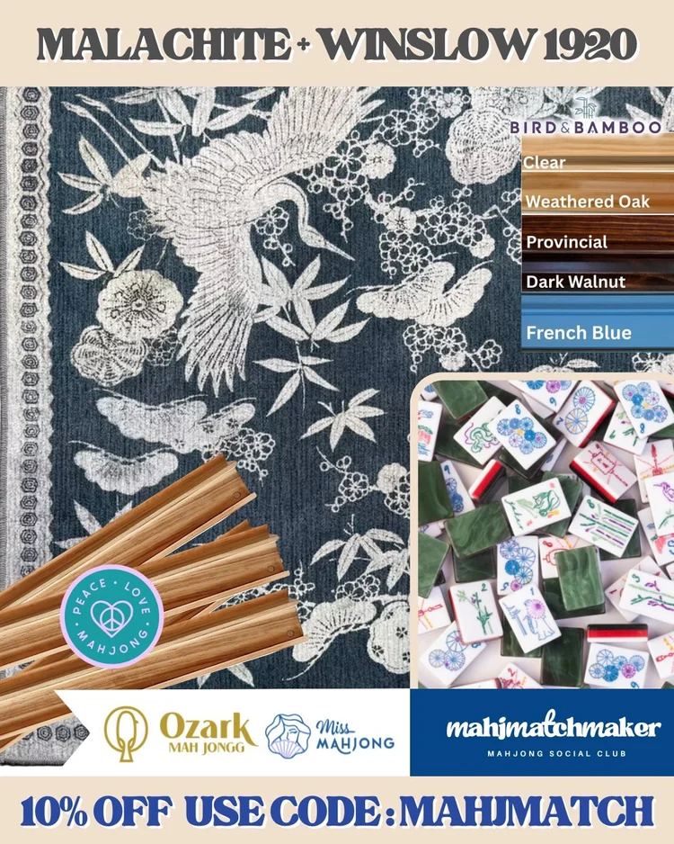 Miss Mahjong Malachite mahjong tiles with Ozark Mah Jongg Winslow 1920 mahjong mat