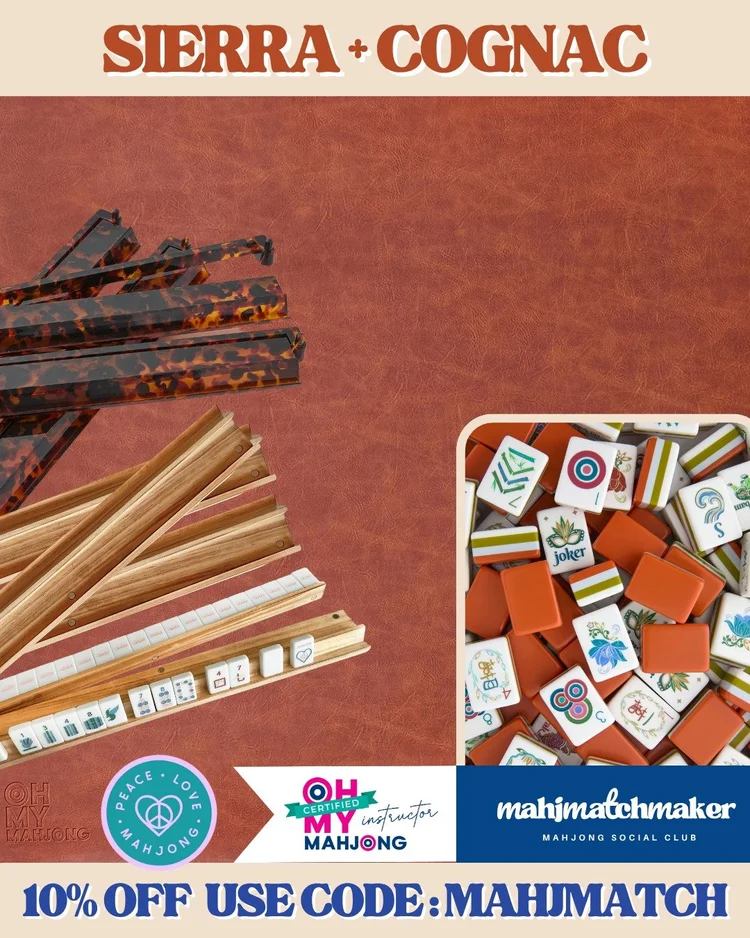 Oh My Mahjong Sierra mahjong tiles with Oh My Mahjong Cognac mahjong mat