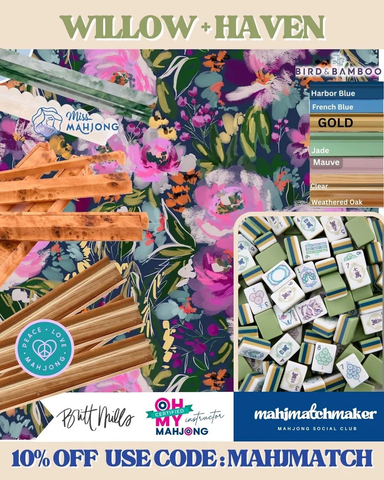 Oh My Mahjong Willow mahjong tiles with Britt Mills Haven mahjong mat