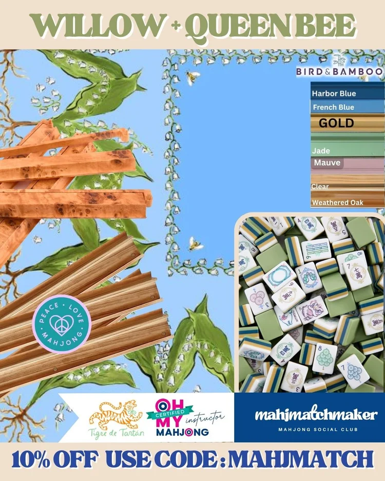 Oh My Mahjong Willow mahjong tiles with Tigre de Tartan Queen Bee mahjong mat