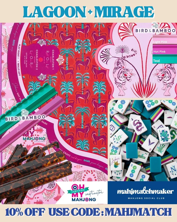 Oh My Mahjong Lagoon mahjong tiles with Oh My Mahjong Mirage mahjong mat