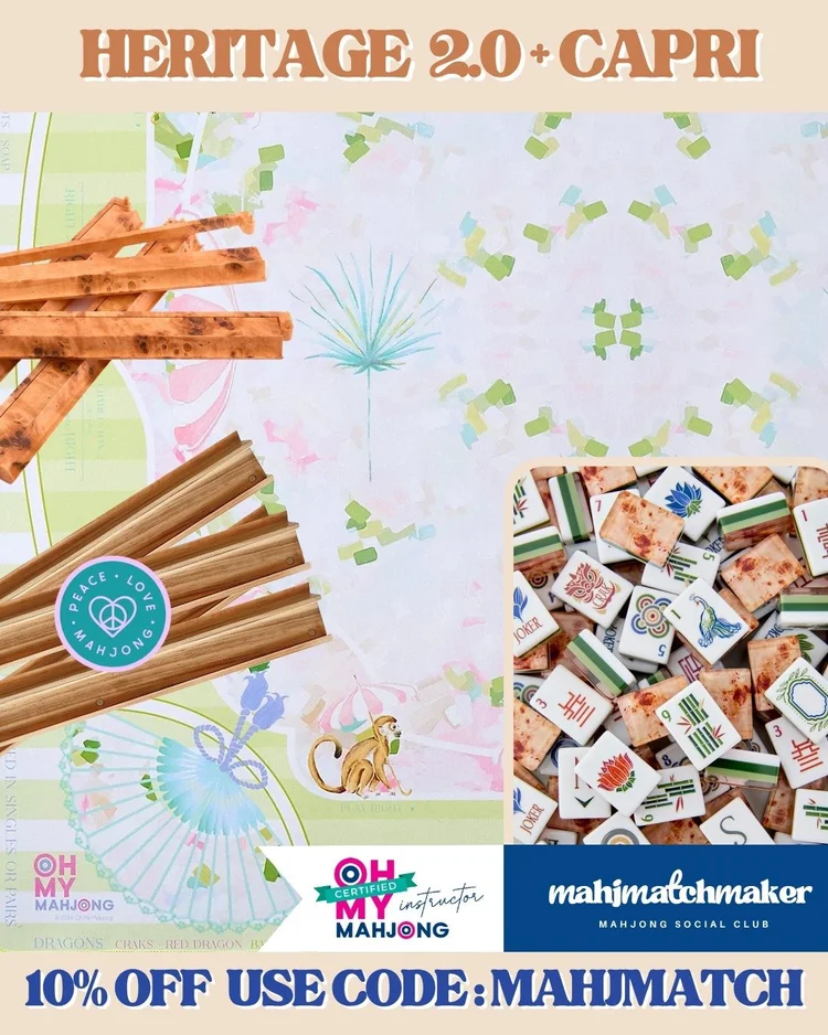 Oh My Mahjong Heritage 2.0 mahjong tiles with Oh My Mahjong Capri mahjong mat
