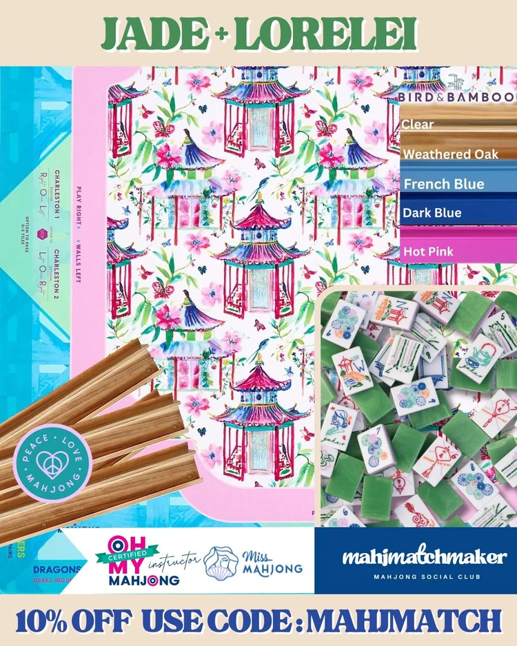 Miss Mahjong Jade mahjong tiles with Oh My Mahjong Lorelei mahjong mat