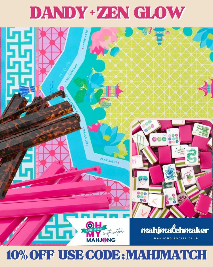Oh My Mahjong Dandy mahjong tiles with Oh My Mahjong Zen Glow mahjong mat