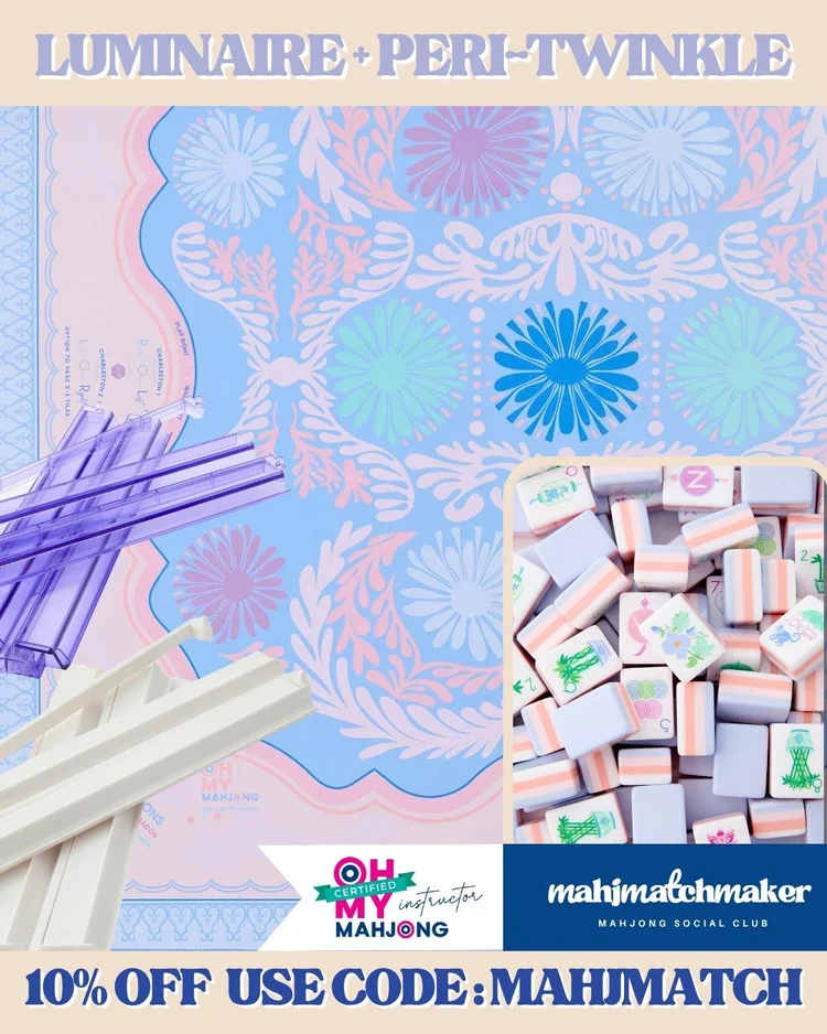 Oh My Mahjong Luminaire mahjong tiles with Oh My Mahjong Peri-Twinkle mahjong mat