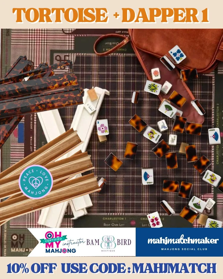 Bam Bird Boutique Tortoise mahjong tiles with Oh My Mahjong Dapper 1 mahjong mat