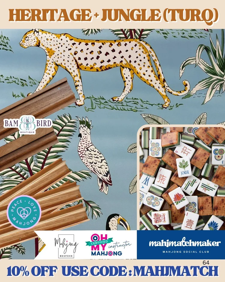 Oh My Mahjong Heritage mahjong tiles with Bespoke Mahjong Jungle Turquoise mahjong mat