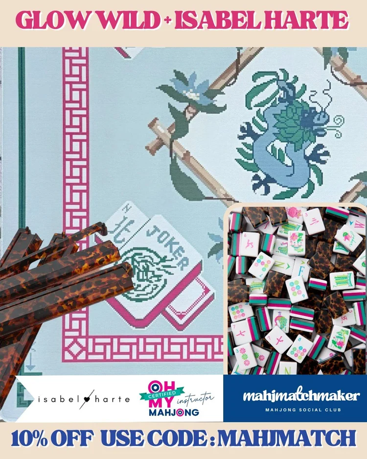 Oh My Mahjong Glow Wild mahjong tiles with Isabel Harte mahjong mat