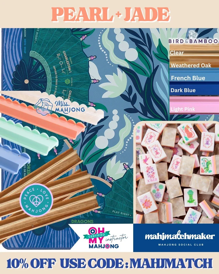 Oh My Mahjong Pearlescent mahjong tiles with Oh My Mahjong Jade mahjong mat
