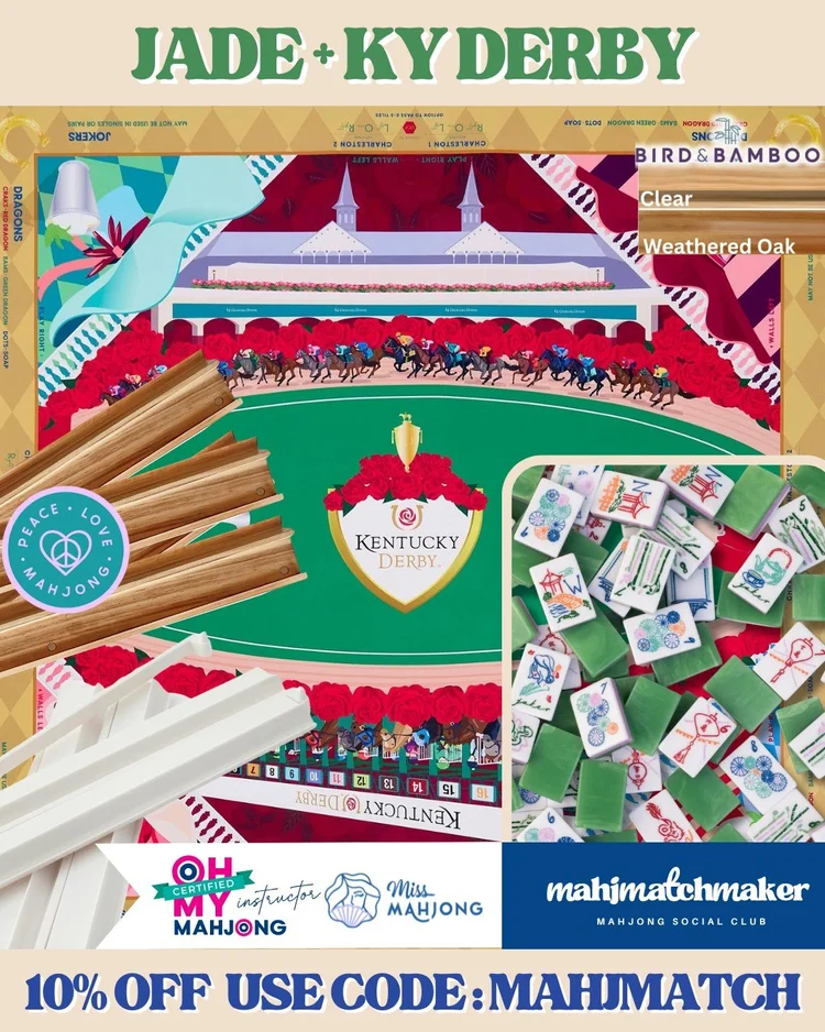 Miss Mahjong Jade mahjong tiles with Oh My Mahjong KY Derby mahjong mat