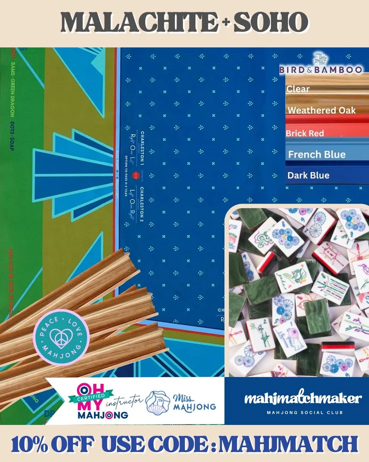 Miss Mahjong Malachite mahjong tiles with Oh My Mahjong SoHo mahjong mat