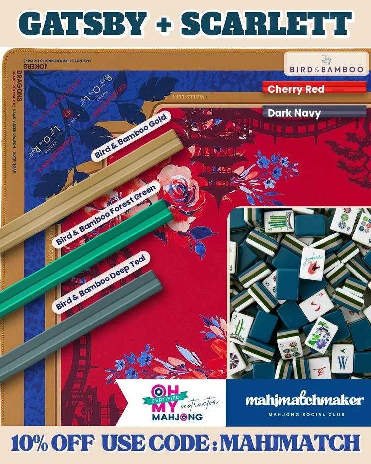 Oh My Mahjong Gatsby mahjong tiles with Oh My Mahjong Scarlett mahjong mat