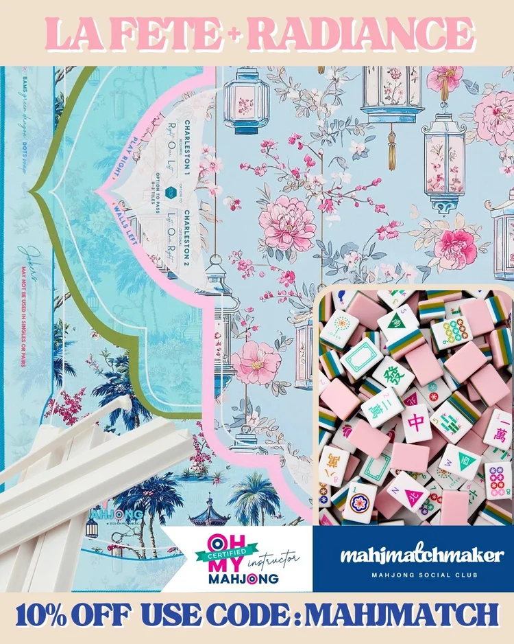 Oh My Mahjong La Fete mahjong tiles with Oh My Mahjong Radiance mahjong mat