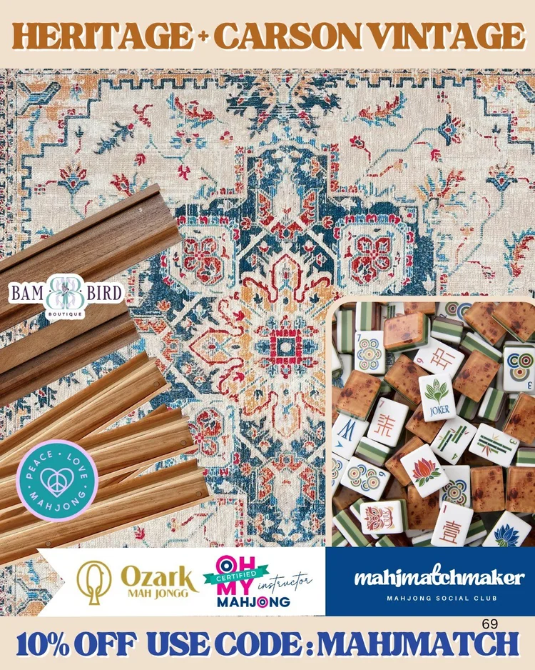 Oh My Mahjong Heritage mahjong tiles with Ozark Mah Jongg Carson Vintage mahjong mat