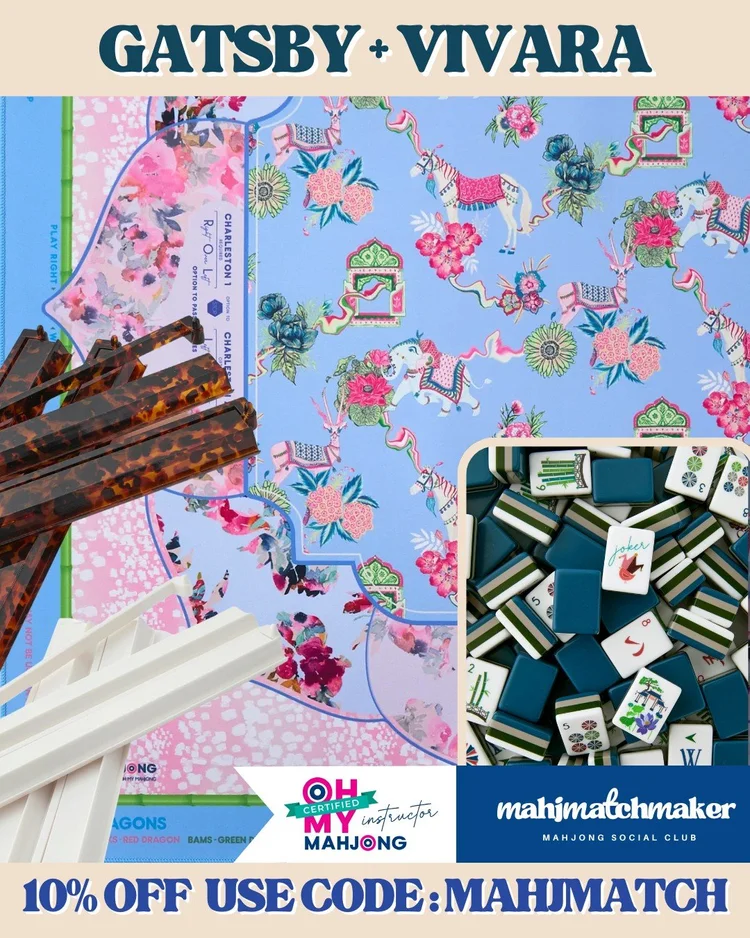 Oh My Mahjong Gatsby mahjong tiles with Oh My Mahjong Vivara mahjong mat
