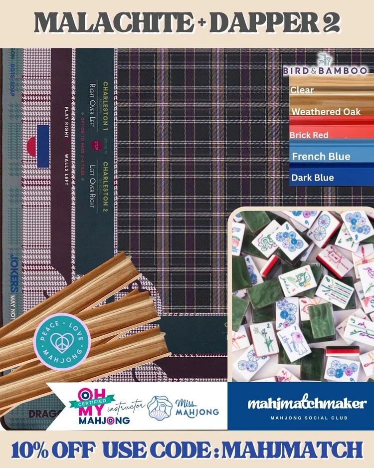 Miss Mahjong Malachite mahjong tiles with Oh My Mahjong Dapper 2 mahjong mat