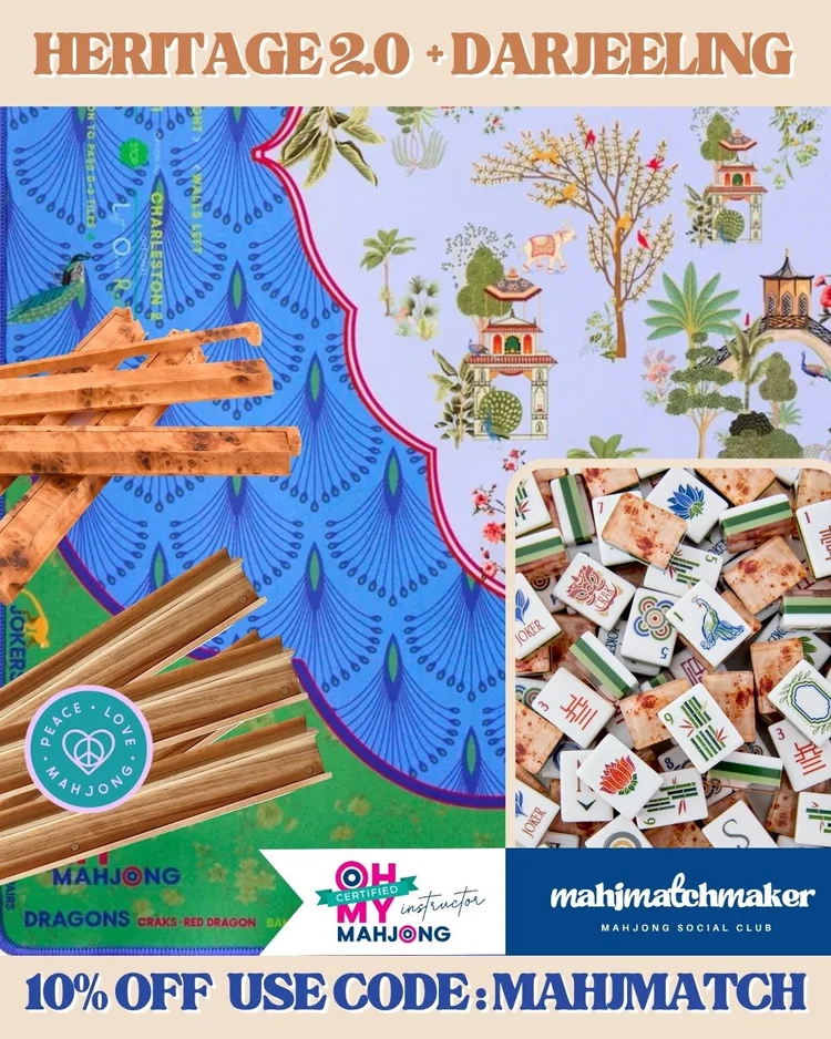 Oh My Mahjong Heritage 2.0 mahjong tiles with Oh My Mahjong Darjeeling mahjong mat