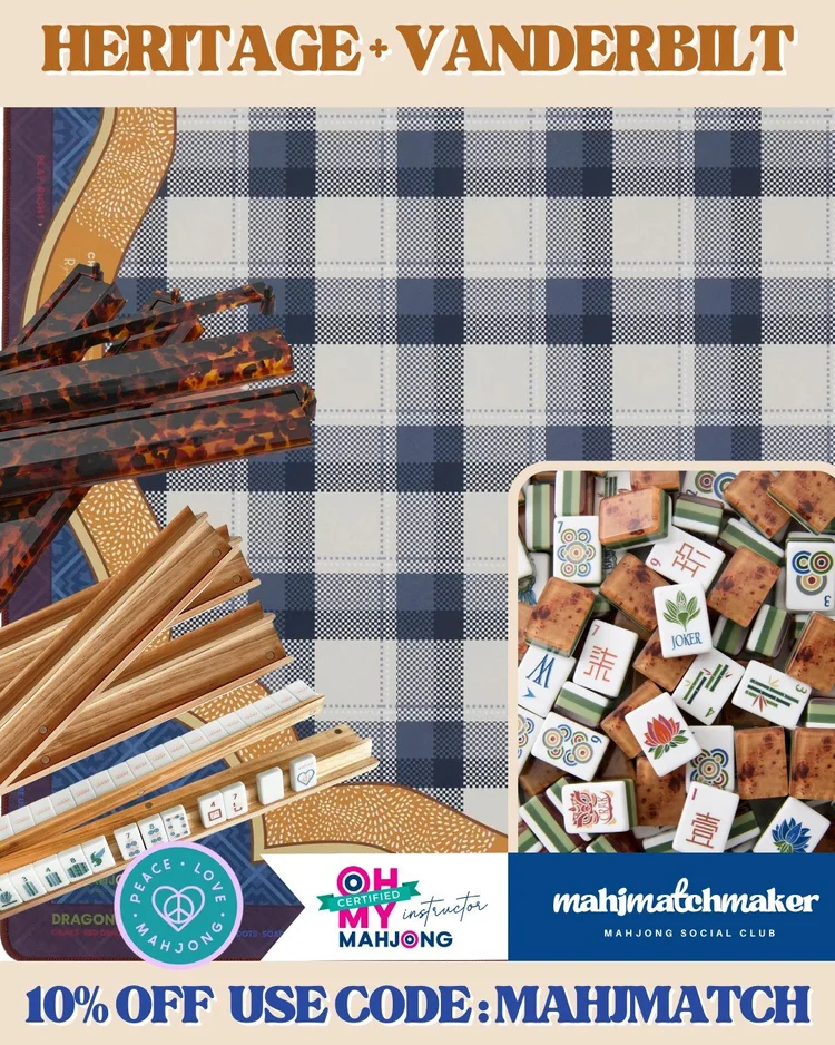 Oh My Mahjong Heritage mahjong tiles with Oh My Mahjong Vanderbilt mahjong mat