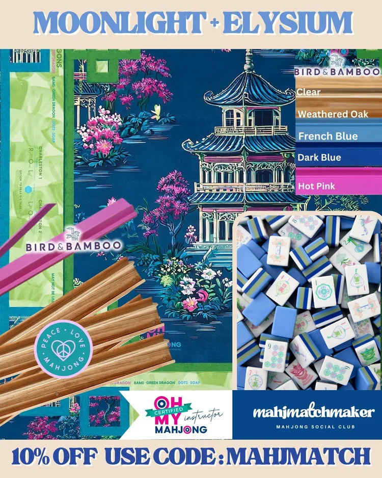 Oh My Mahjong Moonlight mahjong tiles with Oh My Mahjong Elysium mahjong mat