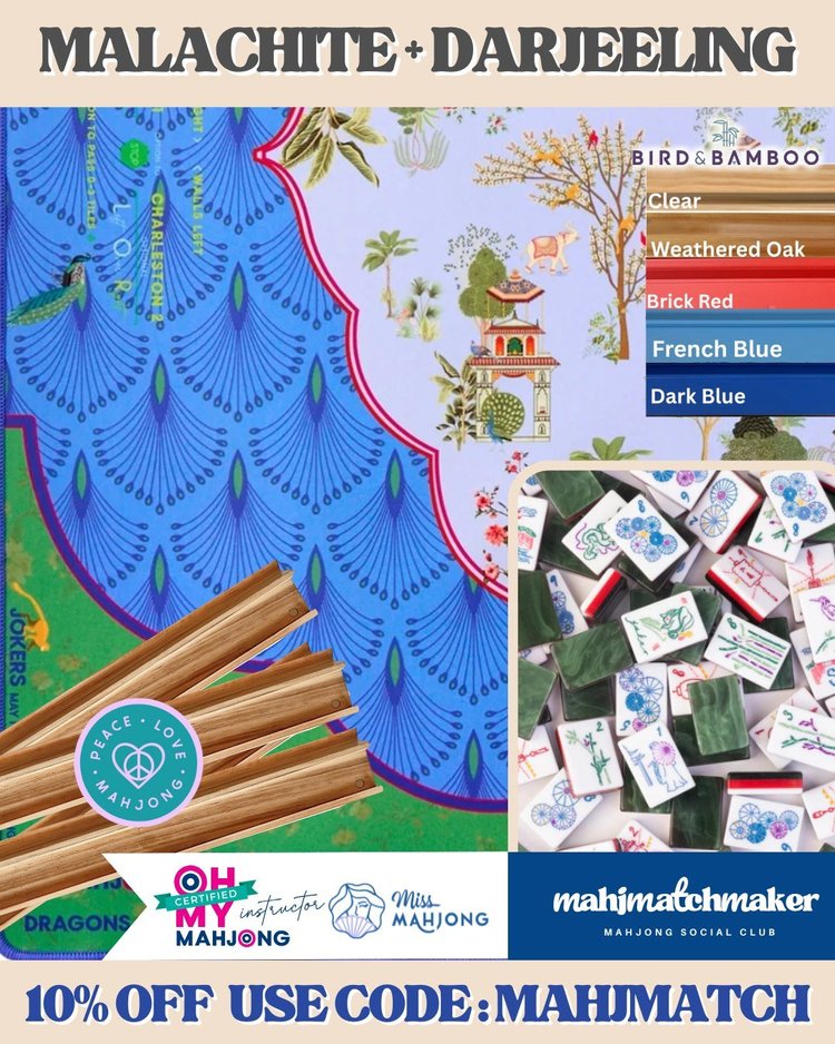 Miss Mahjong Malachite mahjong tiles with Oh My Mahjong Darjeeling mahjong mat
