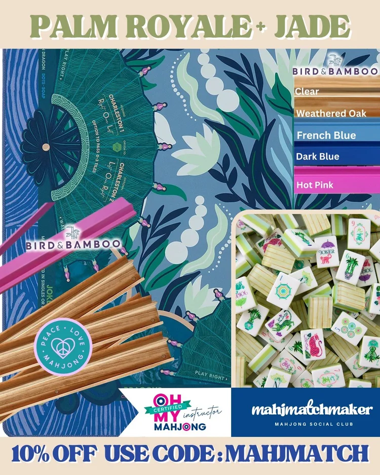 Oh My Mahjong Palm Royale mahjong tiles with Oh My Mahjong Jade mahjong mat